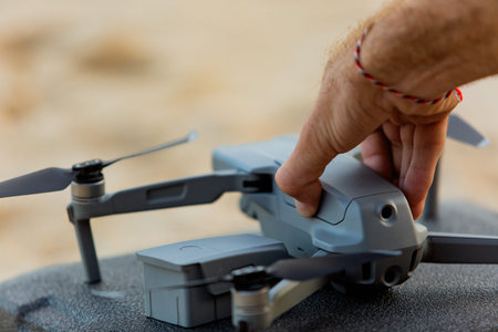 close-up. replacing the battery on the drone