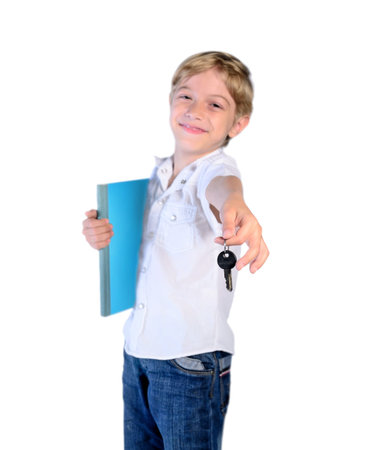 isolated child boy notebook keyの写真素材