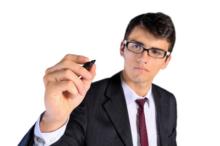 isolated business man writing pen