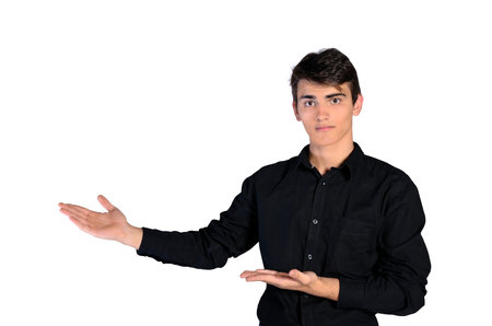 young man in casual clothes on white backgroundの写真素材