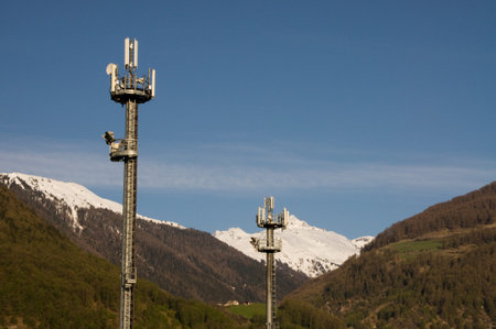 two mobile antennas in the mountains