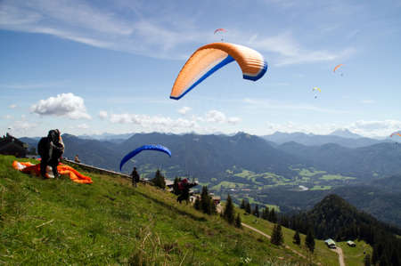 Paraglider Dragon Mountain start rampの写真素材
