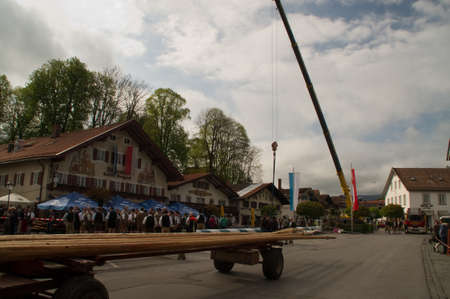 Maypole hard up tradition Miesbach Bavaria Upper Bavariaの写真素材