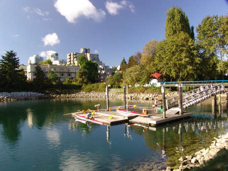 Lake shore jetty watersports canoeing kayakingの写真素材