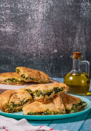 Greek Pie Spanakopita with Spinach and Cheeseの写真素材