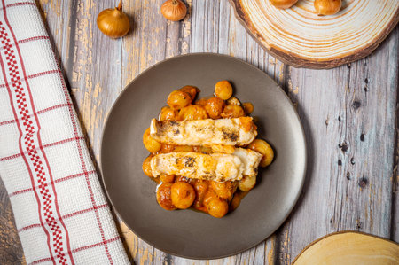 Traditional greek stifado with cod fishの写真素材