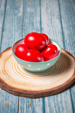 Traditional Greek Orthodox Red Dyed Easter Eggsの写真素材