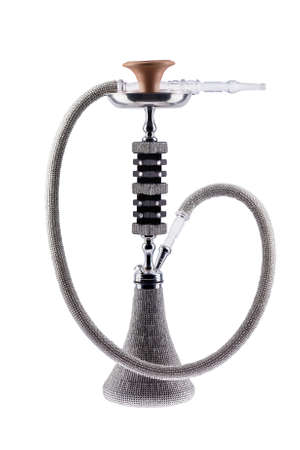 Rhinestone full covered hookah, bedazzler completely covered with a transparent, plastic mouthpiece. Strass on hookah. Eastern smokable water pipe smoking on white background.の写真素材