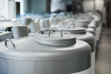 Cryogenic storage tanks for storing biological material in liquid nytrogen -196の写真素材