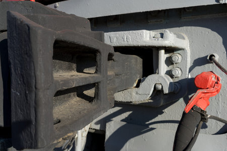 Old wagon hitch (railway clutch). Details of the railway section: crane, hose, bolts and nuts