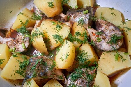 mackerel stew with potatoesの写真素材