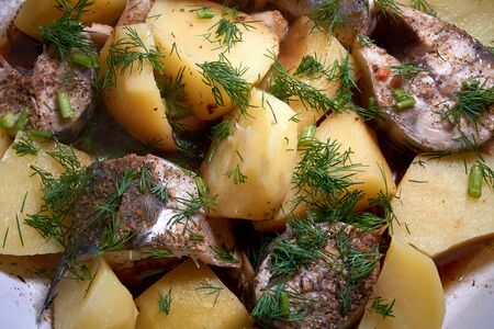 mackerel stew with potatoesの写真素材