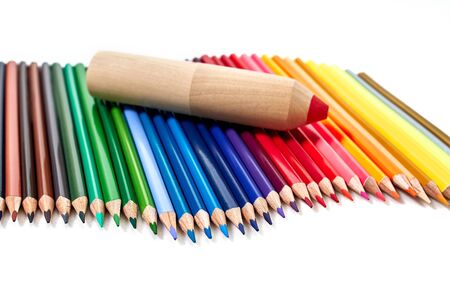 Color pencils isolated on white background.Colored pencils have many colors arranged together.の写真素材