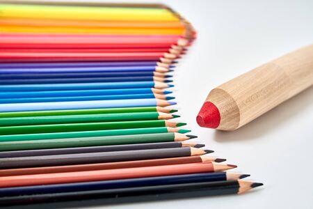 Color pencils white background colorful.Colored pencils have many colors arranged togetherの写真素材