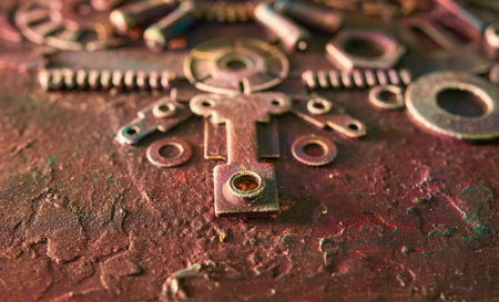 Nuts, Bolts and washers a selection of steel bolts and steel nuts. Closeup of many parts for...