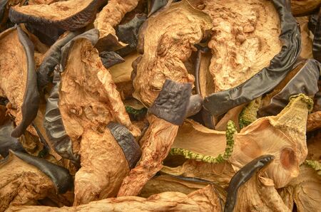 Dried eggplant as a background. Dried eggplants texture pattern background.の写真素材