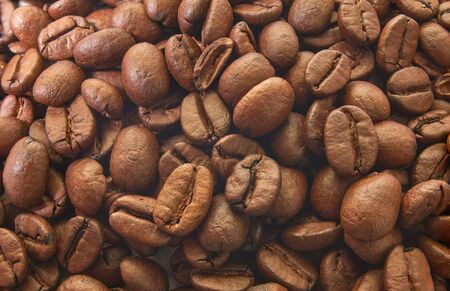 Roasted coffee beans with background.Copy spaceの写真素材