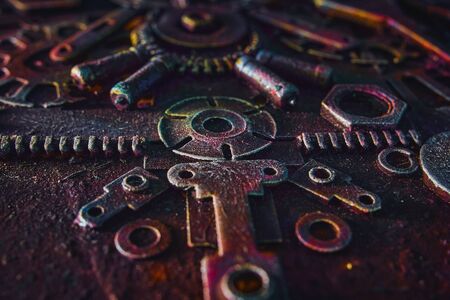 Nuts, bolts and washers retro.Industrial conceptの写真素材