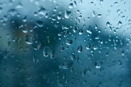 Water drops on the side window of the car. View from the inside of the car during the rain on the...
