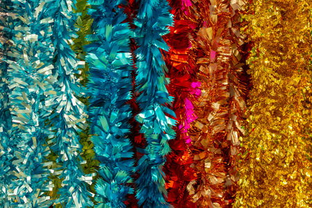 Christmas holiday texture and background. Christmas tinsel soft focus