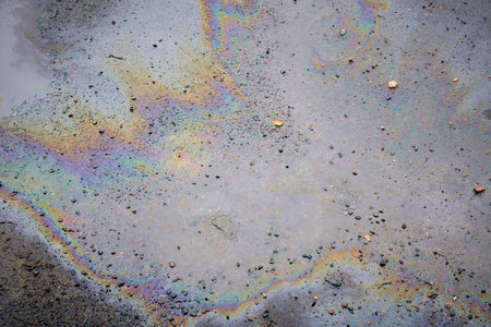 Oil slick on asphalt road backgroundの写真素材