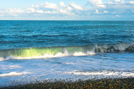 Small seaside waves near the coastline of the Black Sea.の写真素材