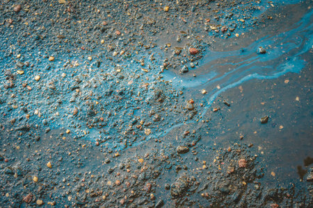 Slick industry oil fuel spilling water pollution. Water with patches of gasoline and oil. Ecological...