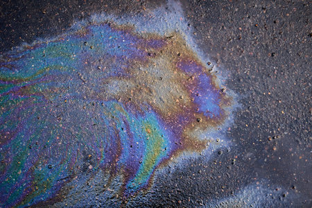 A marble texture of a rainbow spill of gasoline on a sidewalk in a puddle as a background.の写真素材