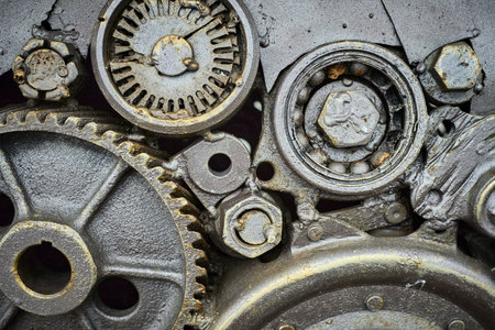 Close-up View of Intricate Mechanical Gears and Components in an Industrial Setting Showcasing Detailed Engineering.の写真素材