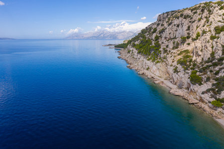 Beautiful coastline from a bird's eye view near the city of Makarska, Dalmatia, Croatia. Makarska Riviera, famous and tourist place in Europeの写真素材