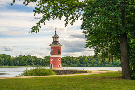 Lighthouse near castle Moritzburg in Saxony, Germany.の写真素材