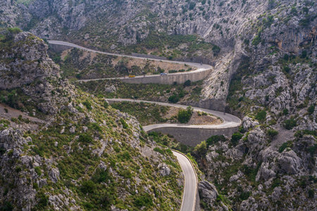 Clouds on the famous winding road in Sa Calobra on the island of Mallorca, Spain. Dangerous road...