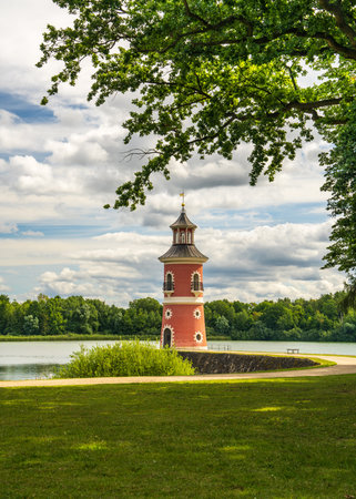 Lighthouse near castle Moritzburg in Saxony, Germany.の写真素材