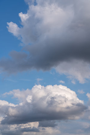 There is a large, cumulus cloud in the blue sky. Close up