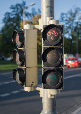 Traffic light for cyclists. The red light is on. Motion controlの写真素材