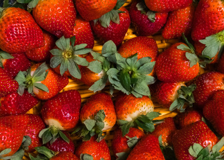 Ripe, juicy strawberries. Strawberry background. Healthy, wholesome food. vitamins. Dietの写真素材