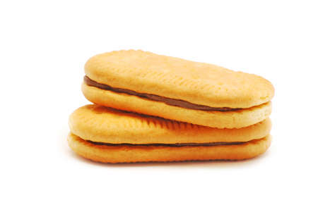Biscuit with cocoa cream isolated on white backgroundの写真素材