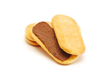 Biscuit with cocoa cream isolated on white backgroundの写真素材