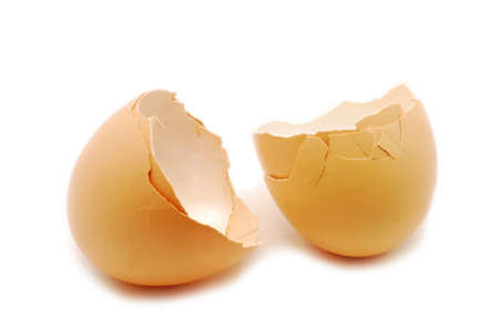 Eggshells isolated on white backgroundの写真素材