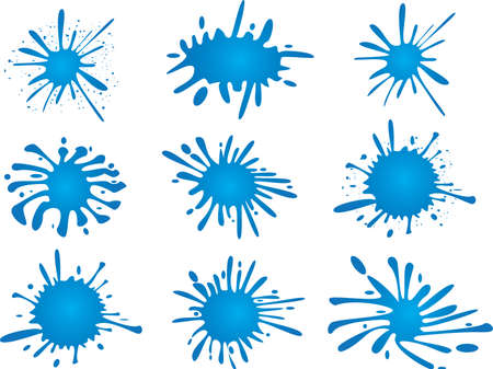 Set of blue splashes illustrated on whiteのイラスト素材