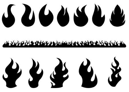 Set of flames illustrated on white backgroundのイラスト素材