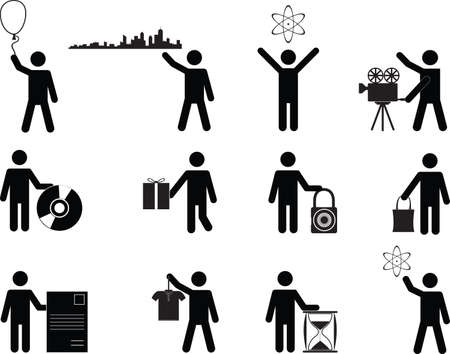 Set of people holding stuff illustrated on whiteのイラスト素材