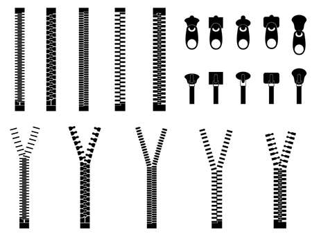 Zippers set illustrated on whiteのイラスト素材
