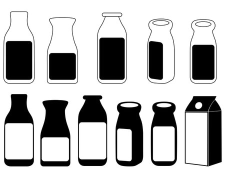 Milk bottles illustrated on whiteのイラスト素材