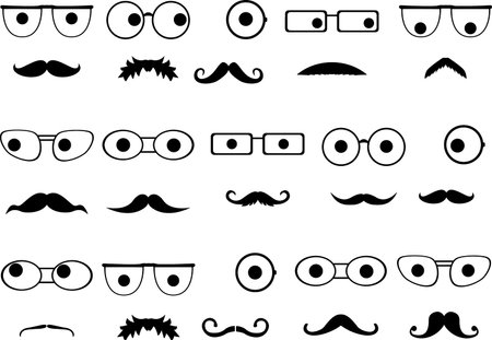 Invisible faces with glasses and mustaches set illustrated on white