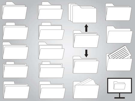 Set of white opened folders and folders with documentsのイラスト素材