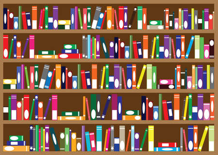 Series of books arranged on shelves のイラスト素材