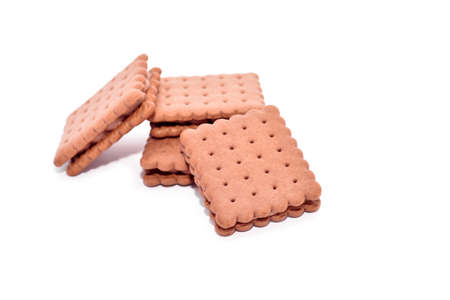 Brown biscuits with chocolateの写真素材