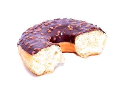 Half donut with chocolate isolated on whiteの写真素材