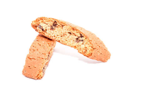 Sweet bread with chocolate flakes isolated on whiteの写真素材
